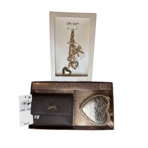 On 34th Wallet Coin Purse Bag Charm Set Womens OS Chocolate Gold Heart Bow NWT